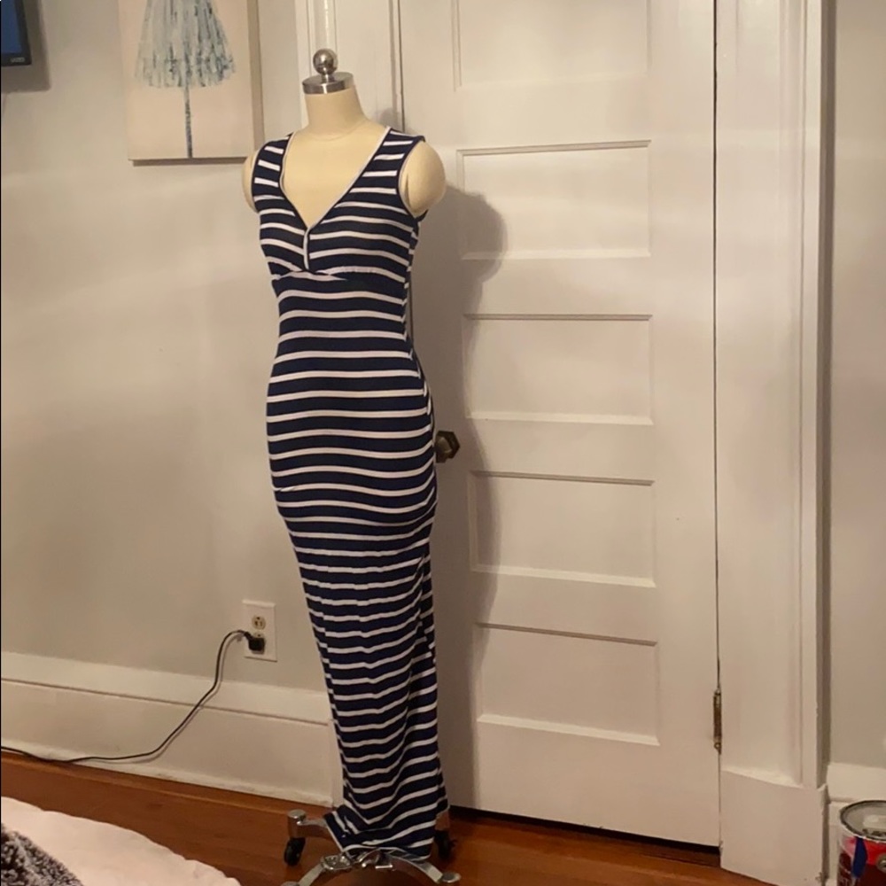Navy stripped maxi fitted dress